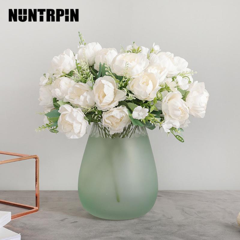 

Artificial Rose Bouquet Artificial Flowers Silk Floral Decor for Home Office Wedding Party Fake Peony Rose Flower, 05