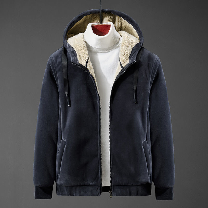 

FGN Autumn and Winter Men's Brushed and Thick plus Size Jacket Hooded Cardigan Lambskin Jacket Men
