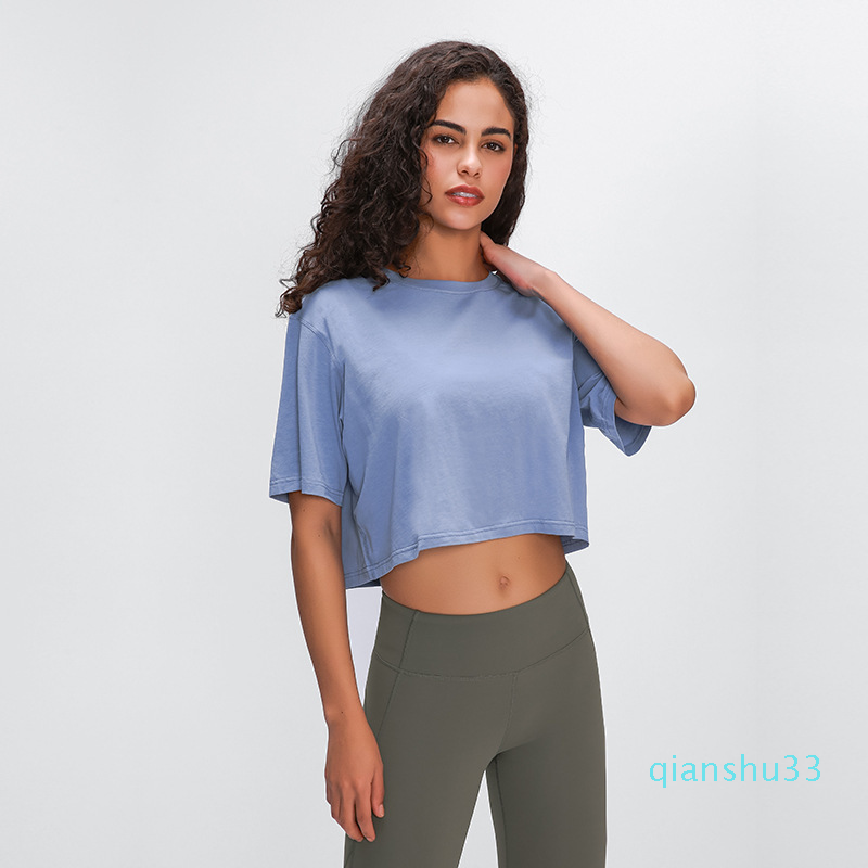 

Wholesale-yogasports Shirt Cotton Sports Casual Short Sleeve T-shirt Workout Indoor Sports Quick-drying Breathable Yoga Top for Women, Black