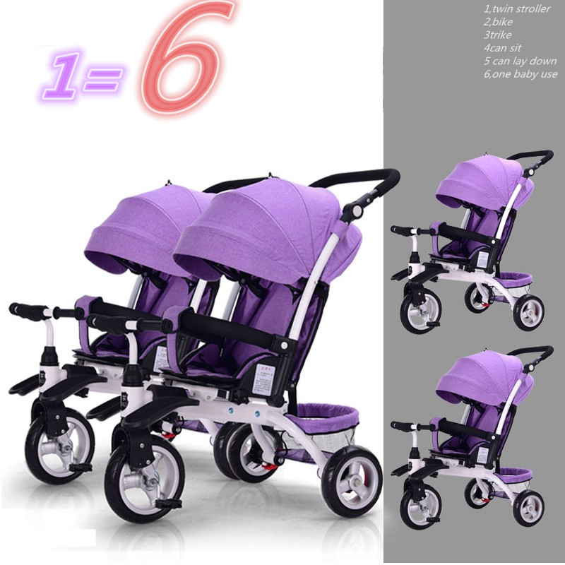 

twins baby side by side Tricycle bike stroller 3 in 1 can sit and lie can split the child tricycle ride sleep Trailer