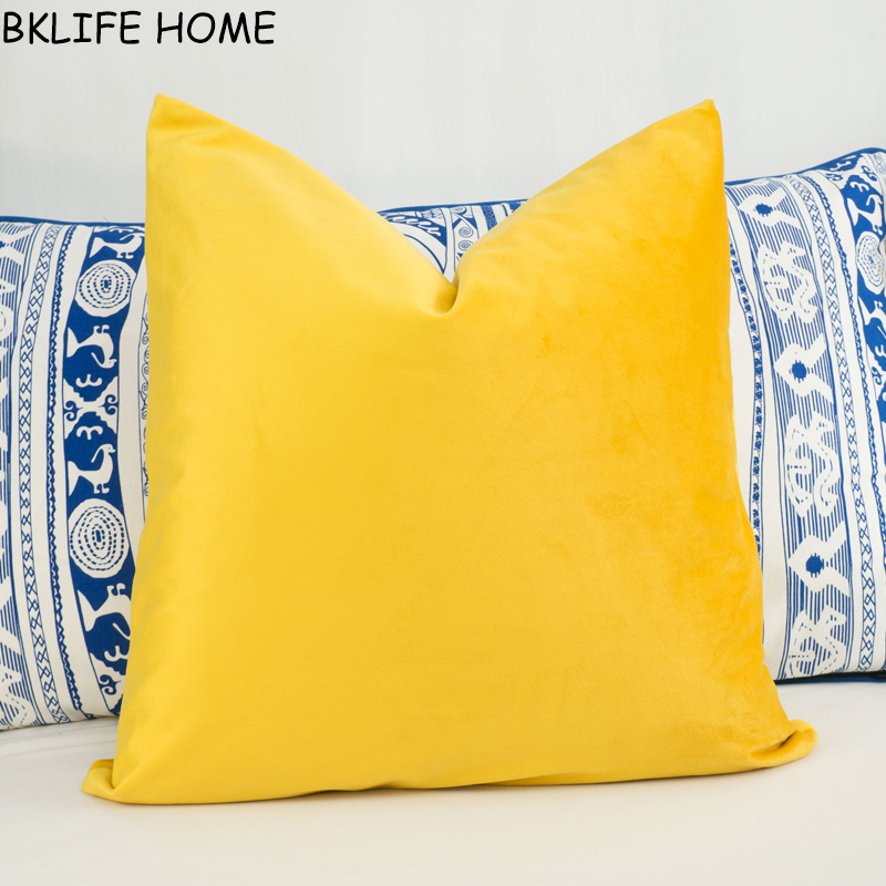 

High Quality Soft Bright Yellow Velvet Cushion Cover Pillow Case Yellow Pillow Cover No Balling-up Without Stuffing, As pic