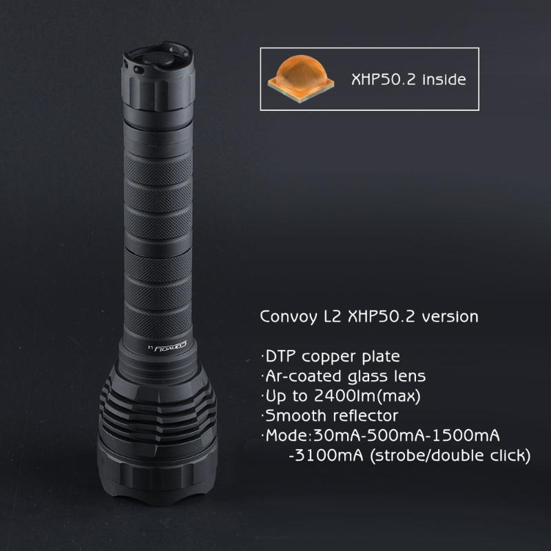 

Black Convoy L2 CREE XHP50.2 LED, DTP plate, ar-coated glass lens, 2400lm