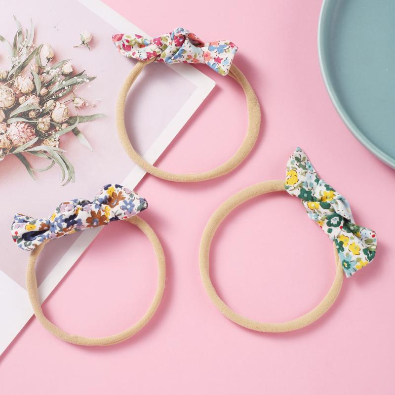 

24pc/lot Floral Prints Cotton Bows With Thin Nylon Headband Boho Hair Bows Nylon Turban For Girls Kids Children Hair Accessories, With hair clip