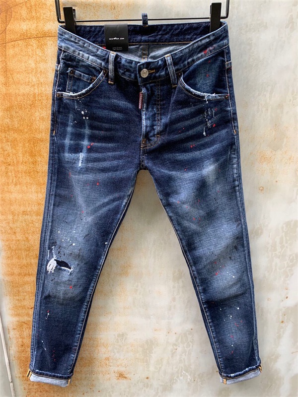 

20ss Brand Fashion Designer Jeans mens denim jeans black ripped pants fashion skinny broken style bike motorcycle rock revival jean #Q578, Blue