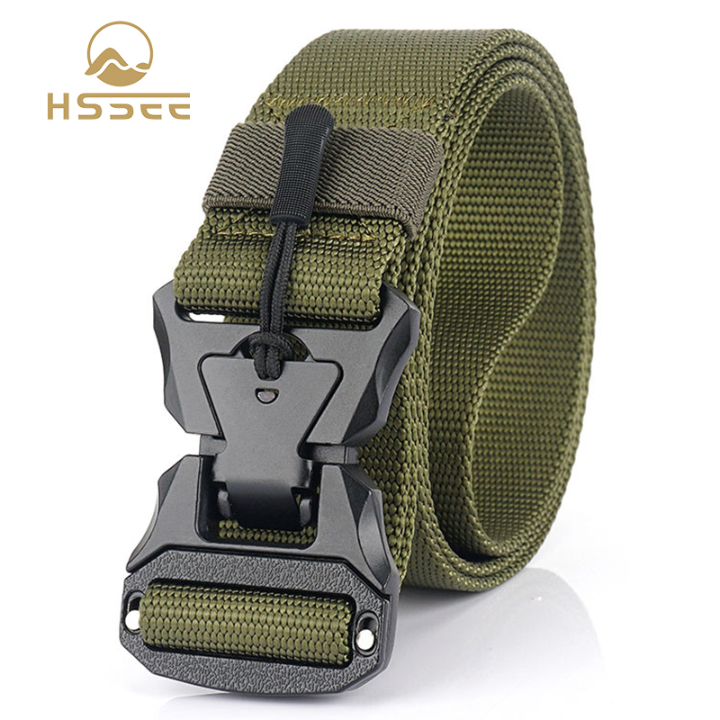 

HSSEE matte black metal magnetic buckle tactical belt soft real nylon mens outdoor sports nylon belt combat equipment