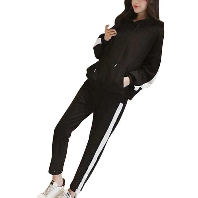 

gym clothing for women tracksuit sportwear Women Long Sleeve Split 2 Piece Set Casual Long Pants Casual Outfit Sportswear#4, Black