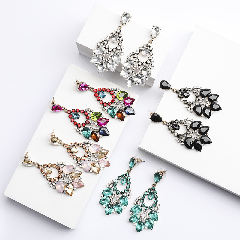 

Exaggerated wind multi-layer water drop-shaped alloy Diamond Glass Diamond rhinestone Super Flash full diamond earrings female dinner