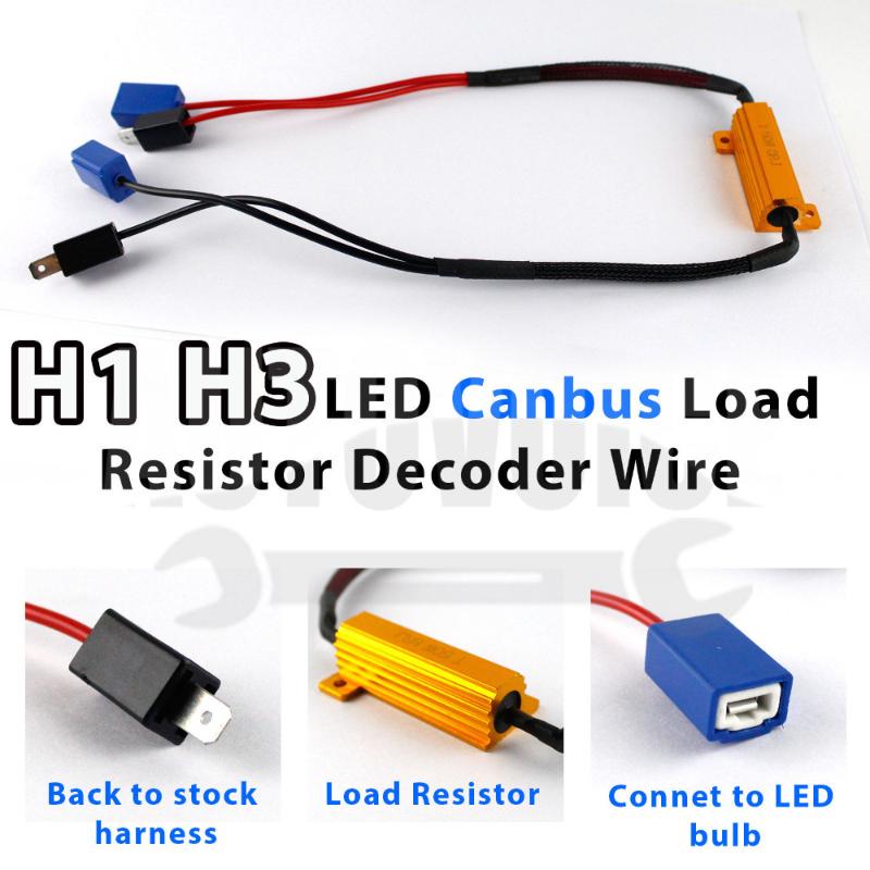 

2pcs 50W 8RJ H1-H3 LED Fog Headlight Light Bulb Canbus Decoder Adapter Wire Load Resistor Harness No Flickering Decoder