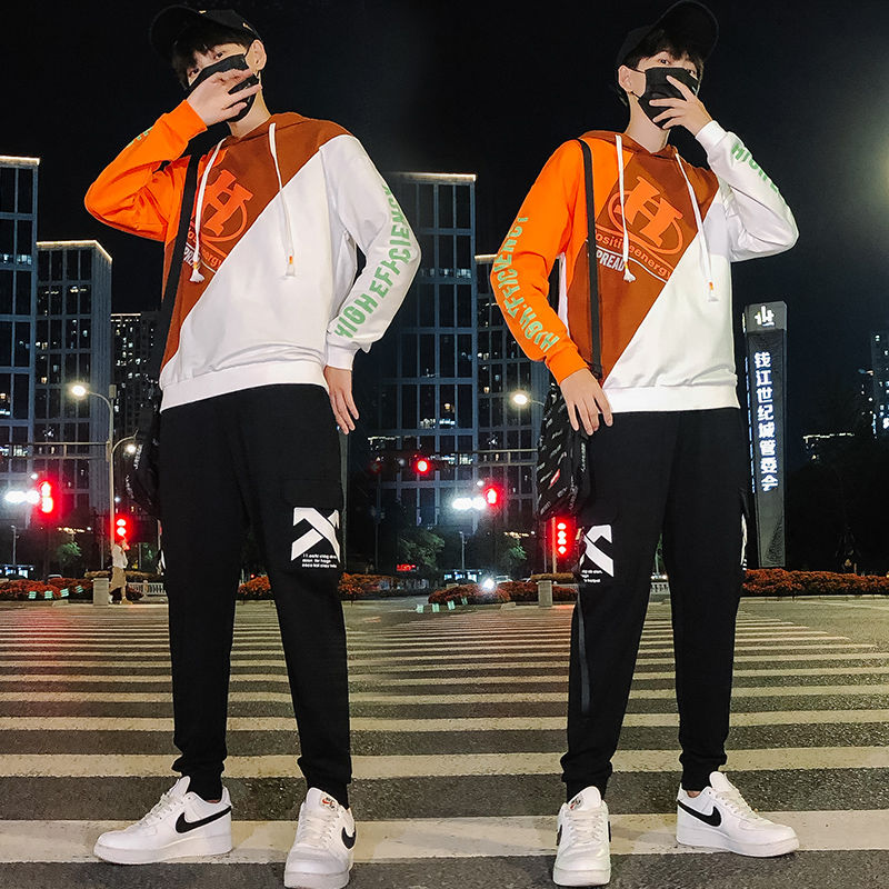 

Fashion Orange Gradient Sweat Suit Tracksuit Men Two Piece Set Student Leisure Sports Men Set Autumn Hoodie Tracksuit