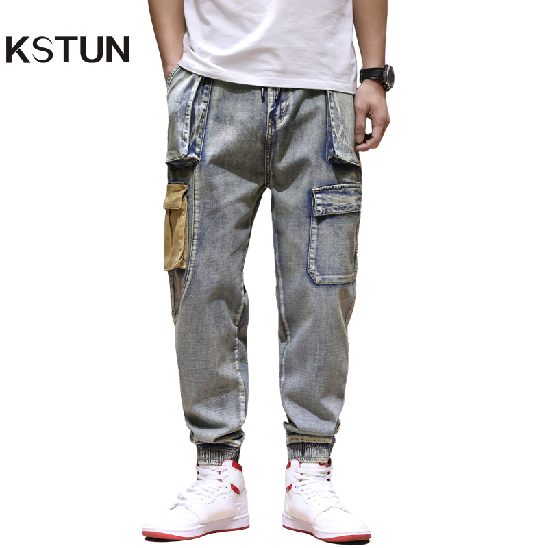 

KSTUN Mens Colored Jeans Denim Pockets Pants Cargo Jeans Men Casual Loose Fit Vintage Harem Pants Multi Pockets Joggers Homme, Blue