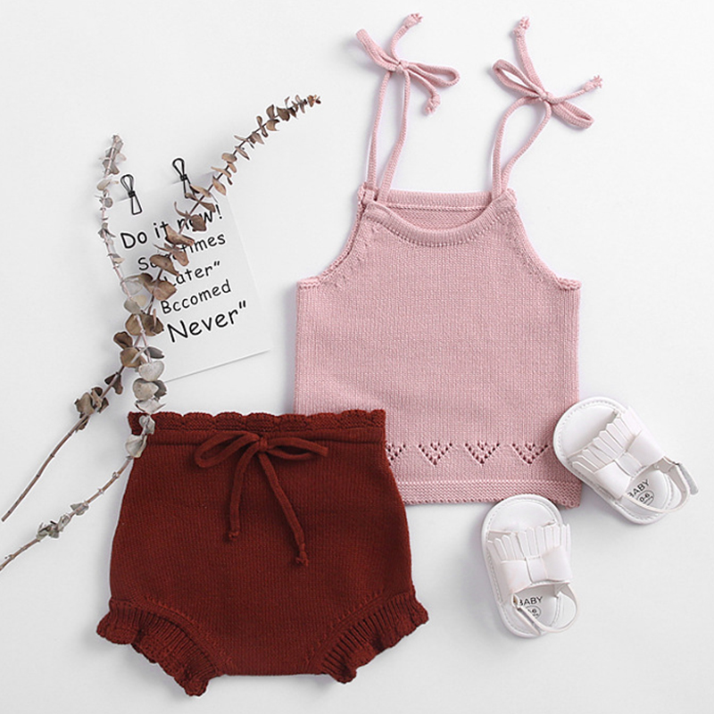 

2020 New Newborn Baby Girls Boys Clothes Sleeveless Knitting Sweater +Shorts Outfits Set Toddler Baby Girls Cute Clothing Sets, 86015 pink