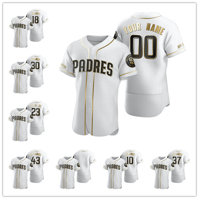 

San Diego Padres MEN WOMEN YOUTH 13 Manny Machado 23 Fernando Tatis Jr. Authentic Golden Edition baseball Jersey, Black