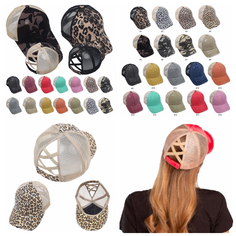 

Ponytail Baseball Caps Washed Messy Buns Hats Leopard Camo Criss Cross Pony Cap Outdoor Visor Snapbacks Caps Party Hats 18styles RRA3390