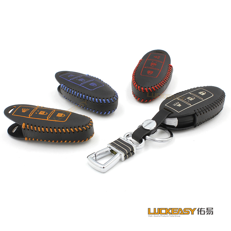 

for infiniti/nissan sylphy qashqai juke tiida note 2015 j11 2017 Genuine Leather Car Key remote key cover key2s, Sky blue