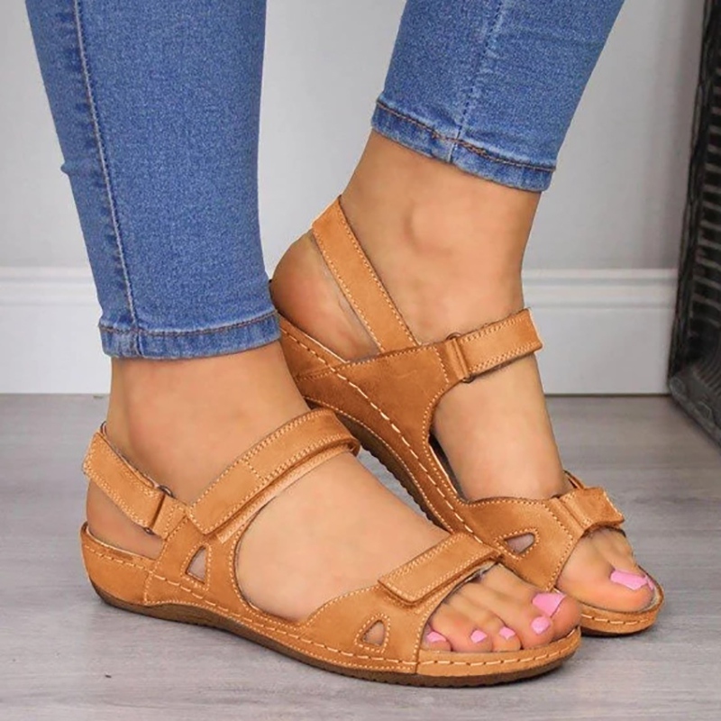 

Women's Sandals Summer Comfortable Ankle Hollow Round Toe Sandals Hook & Loop Soft Beach Sole Shoes, Blue