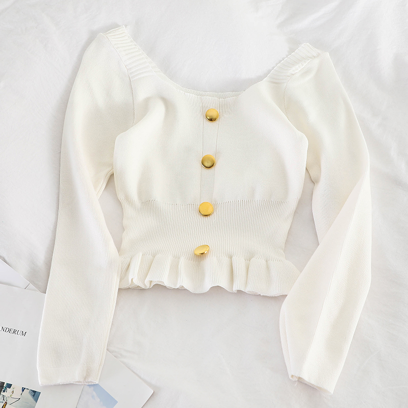 

Blouse White Knitted Buttoned Up Shirts V-Neck Long Sleeve Deep V-Neck Shirt Female Pleated Shirt Women 2020 Autumn