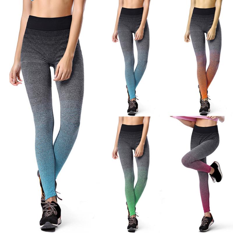 

Women's Gradient Color High Elasticity Quick-Drying Yoga Pants Wide Waist Slimming Outdoor Fitness Yoga Leggings Sportswear New, Gn