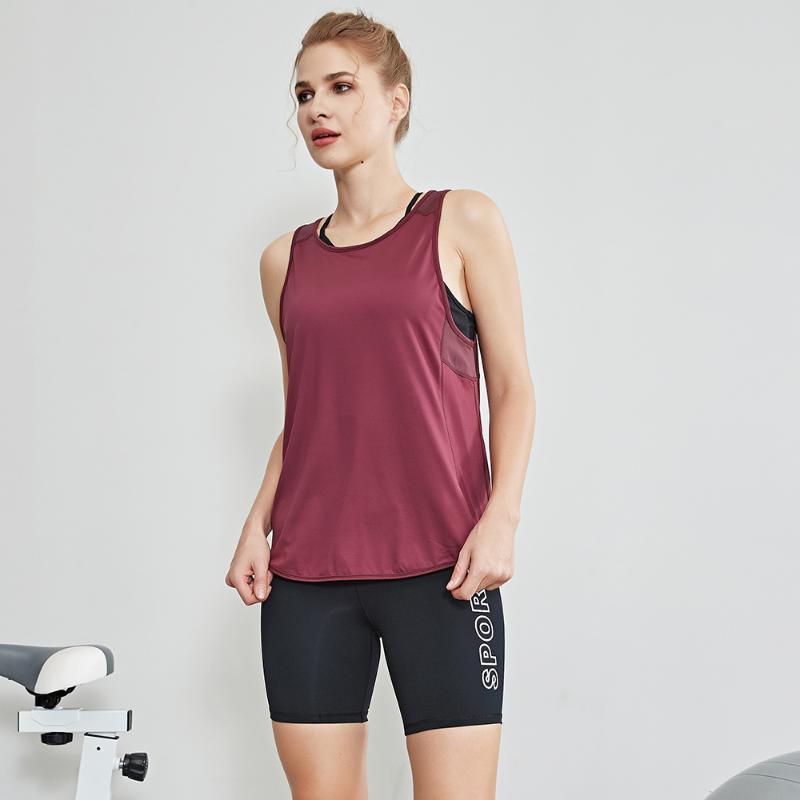 

2020 New Style Fitness Top Women's Beautiful Back Fast Dry Sleeveless Training Sports Running Loose Exercise T-shirt, Wine red