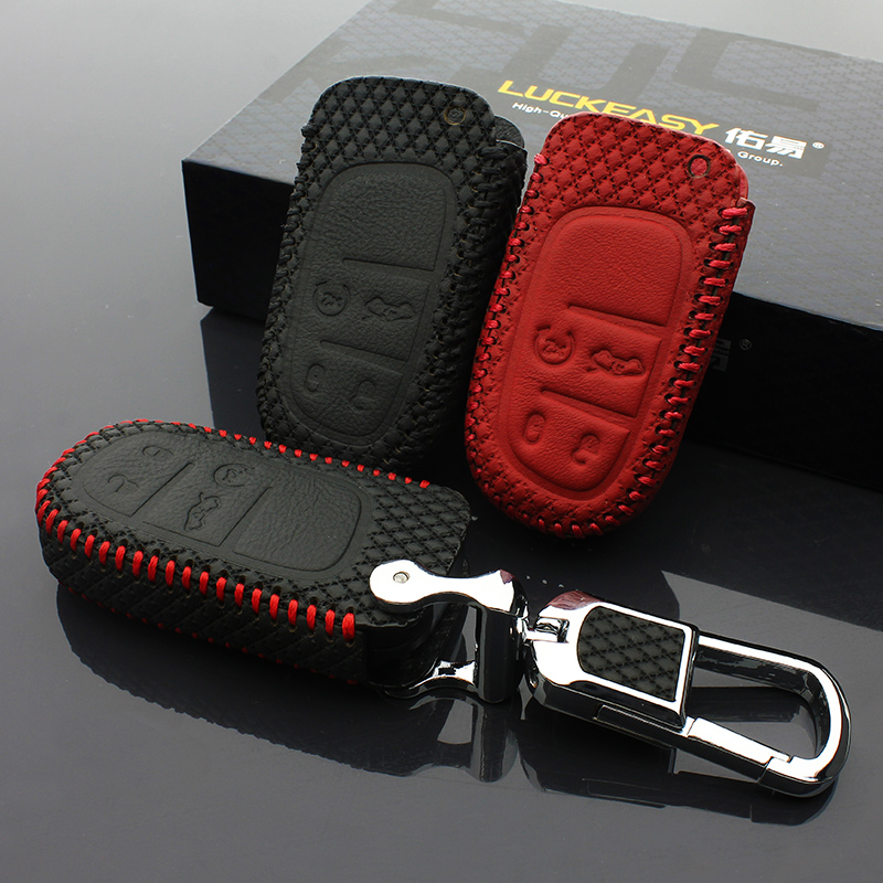 

luckeasy Leather Key Cover for jeep Renegade Patriot Cherokee Wrangler Grand Cherokee Compass 2014 2015 2016 2017 G3, Black