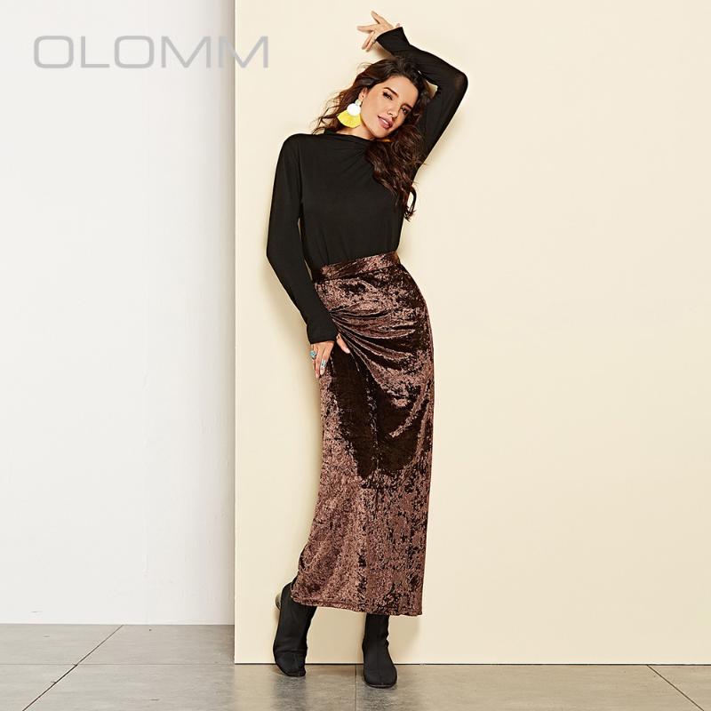 

2020 Autumn and Winter Super Fire New Fashion Elegant Elegant Velvet New Hot Selling Long Skirt Women' High Waist Split Skirt, Dark brown
