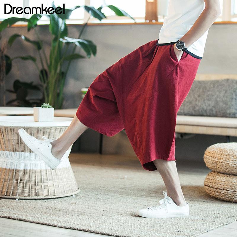 

Men's Wide Crotch Harem Pants Men Pants Loose Large Cropped Trousers Wide-legged Bloomers Chinese Style Flaxen Baggy Y, Clothing matching