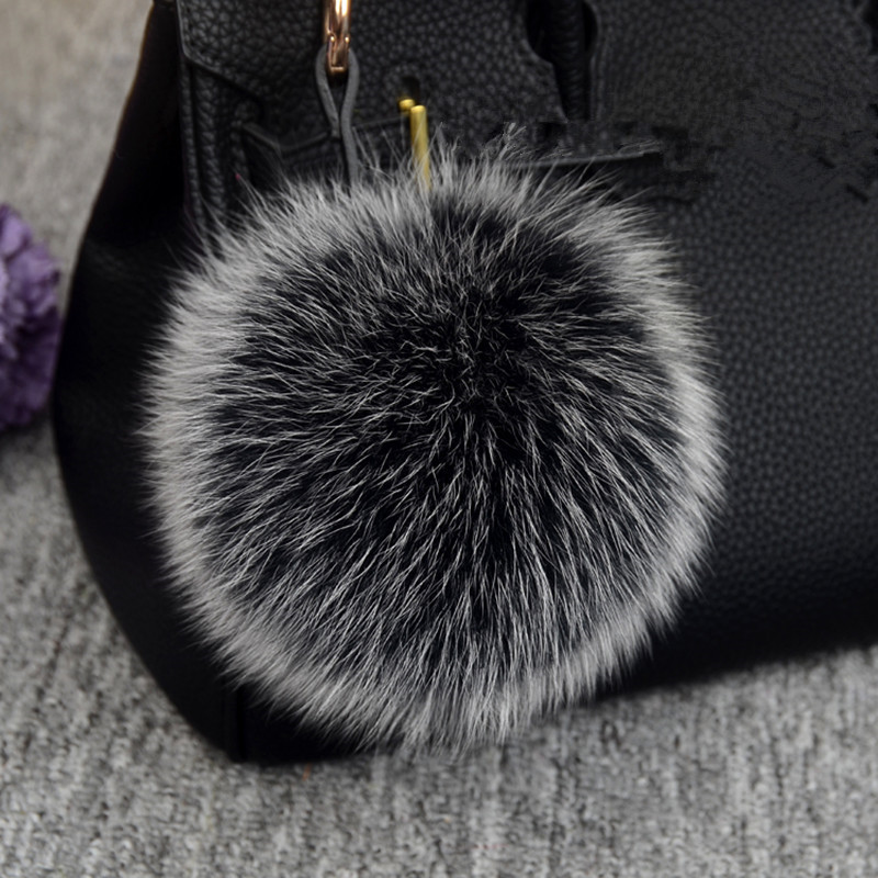 

Luxury 15cm fluffy Fox Fur Ball Keychain Fur Pompons Keychain Keyring Pom Pom Keychain for Charm Bag Pendant Ornament Gift T200804