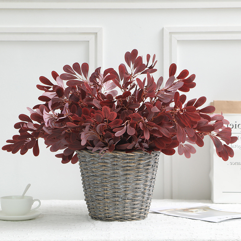 

Green Artificial Leaves Silk Plants Eucalyptus Leaf Wall Home Decorative Fake Flowers bouquet Home Shop Garden Party Decor 49cm, Red