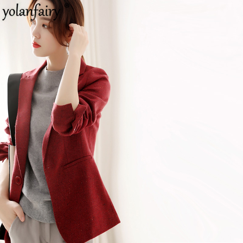 

Wool Coat Women Red Spring Autumn Wool Jacket Korean Fashion Blazer Ladies Coats Overcoat Abrigos Mujer Elegante 2020 KJ4147, As the picture