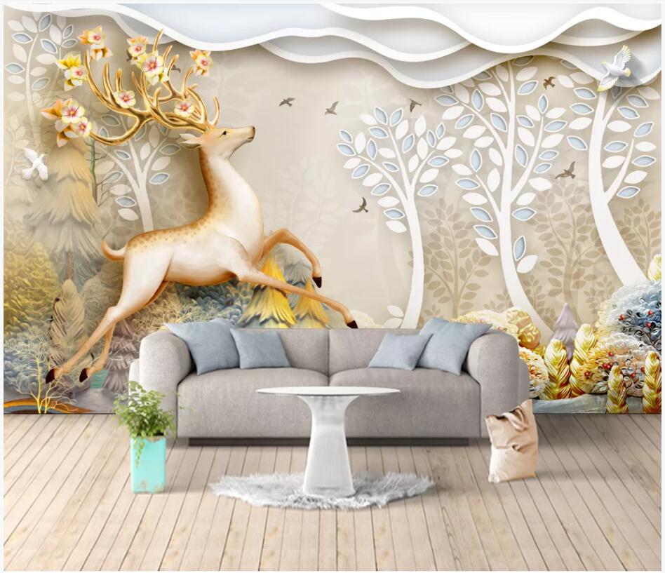 

3d wallpaper custom photo mural on the wall Relief deer forest deer background home decor living room photo wallpaper for walls 3 d, Non-woven