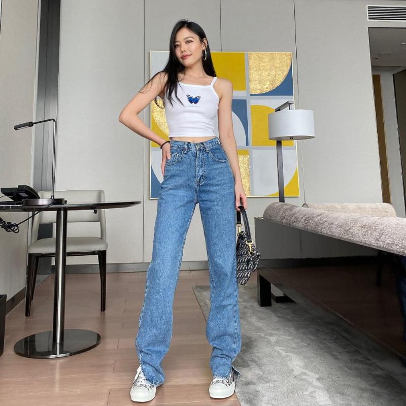 

Korean Style High Waist Women Stright Wide Leg Jeans Wide Leg Trousers for Women Female Streetwear Pants Long Loose Casual, Black