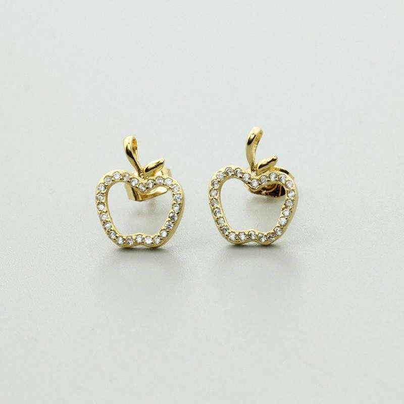 Mujer Señora Joyas Pendientes Apple Color Oro Con Cristal Moda Pendientes