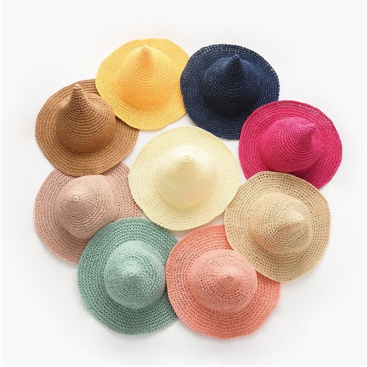 

Children Hat Summer Men and Women Children BABY'S Knit Hat Straw College Style Summer Dayan Mao Baby Beach, Khaki