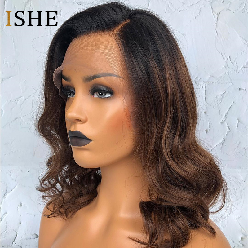 

Ombre Human Hair Wig Brown Colored Lace Front Human Hair Wigs Short Bob Lace Front Wigs Blonde Virgin Hair Wigs For Black Women, Medium brown