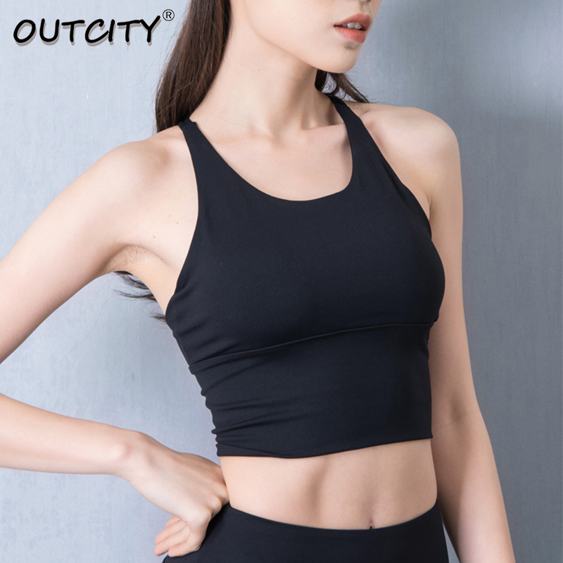 

Sports Bra Yoga Underwear S-xl 2020 Solid Color Thin Shoulder Straps Cross Beautiful Back Sports Underwear Yoga Clothes Female, Black