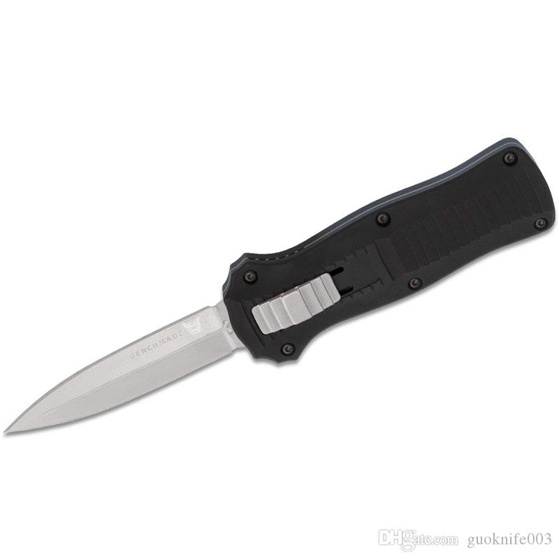 

Benchmade 3350 3300 Mini-Infidel AUTO Camping Hiking Knife 3.10" D2 Satin Double Edge Blade, Black Aluminum Handles Knives