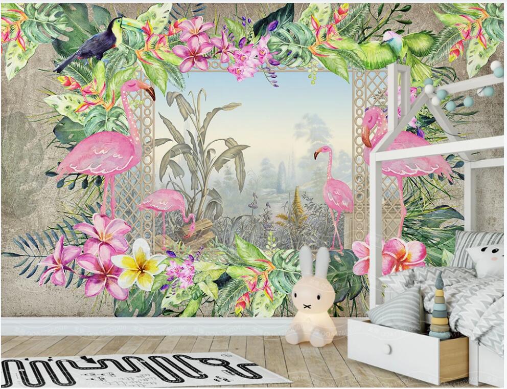 

3d wallpaper custom photo mural on the wall European medieval tropical flamingo plant background home decor wallpaper for living room, Non-woven