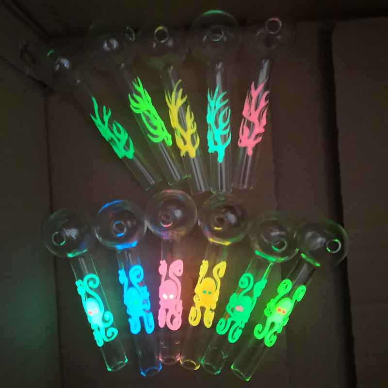 

10cm Luminous Pyrex glass oil burner Pipe Smoking Tool thick tube Ball octopus Trash Sign water bongs rigs Hookah