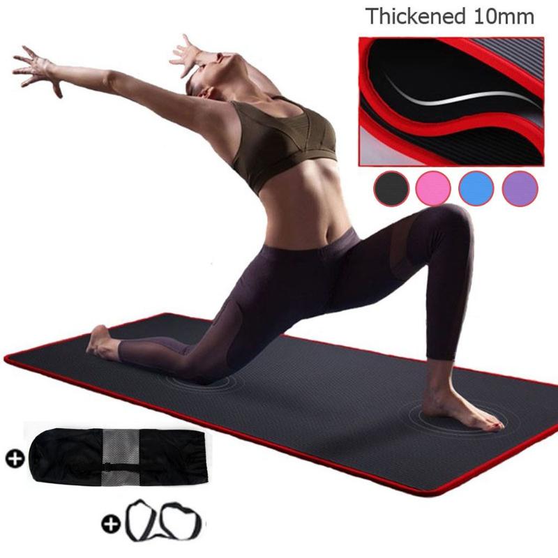 

10mm Thickened Unisex Yoga Mat Carpet Edge-covered Non-slip Fitness Pad For Yoga Beginner Gym Exercise Blanket With Strap, Pink