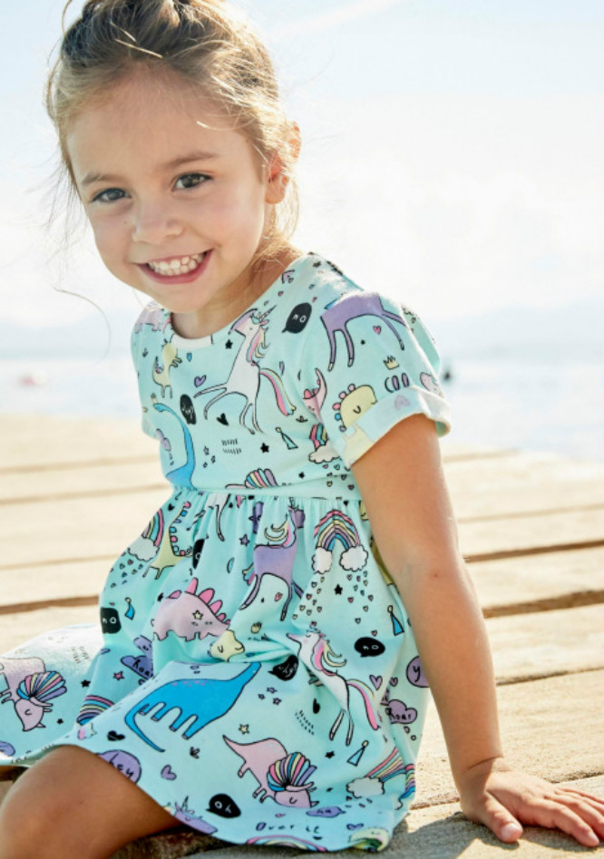 

Girls Designer Dress Fashion Print Dresses Kids Summer Explosion Trend Short Sleeve Princess Dress Chidlren Designer Breathable New Dresses, Blue