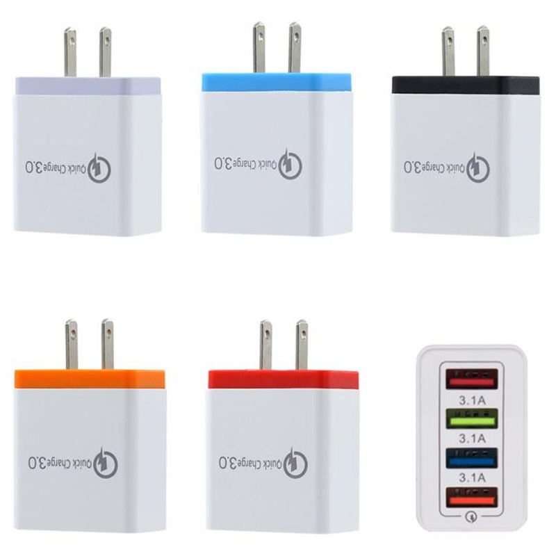 

QC3.0 4 Ports USB Wall Charger 5V 3A Quick EU US Plug Fast Charging Travel Adapter For Samsung S5 S8 Note10 huawei