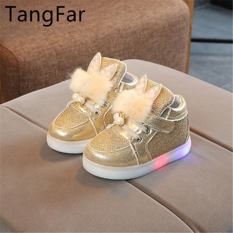 

Children's Ears LED Breathable Shoes Boys and Girls Pearl Flash Sneakers New Discount, Gold