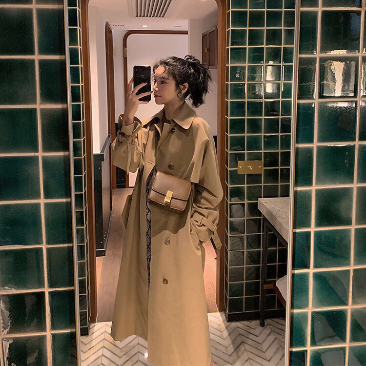 

2020 New Spring Trench Coat for Women Double Breasted Long Slim Coat Korean Style Women Windbreaker Lapel J279, Khaki
