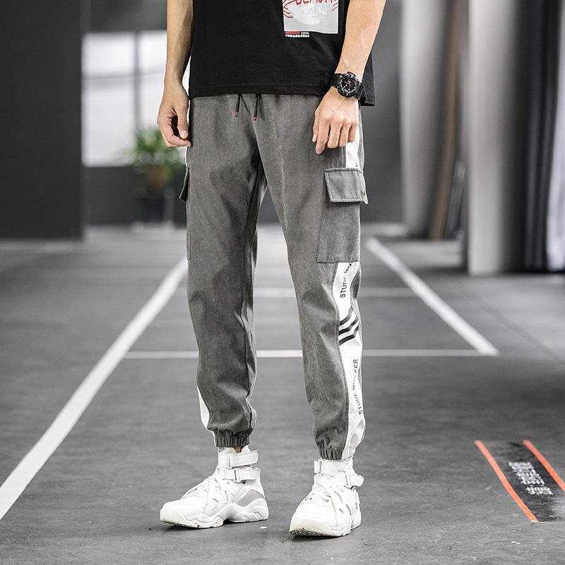 

Trend Style Men Sweatpants High Street Men's Casual Trousers Printing Spring New Male Slim Wild Pencil Pants, Dark grey