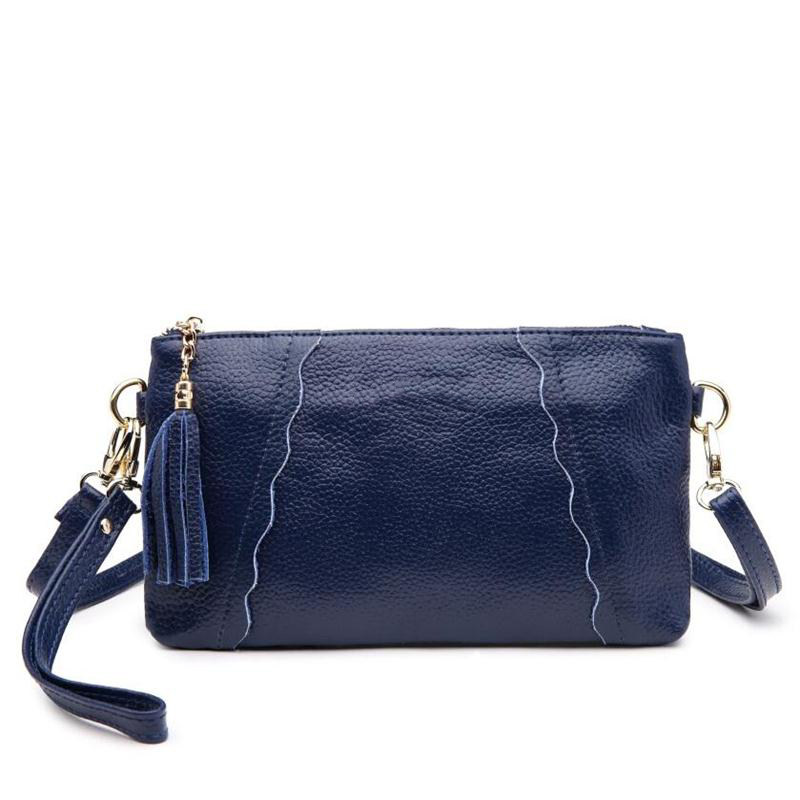 

100% Genuine Leather Handbag For Women 2020 New Fashion Style Messenger Bags Luxury Designer Flap Tassel Shoulder Bag Clutch 23#, Mini blue