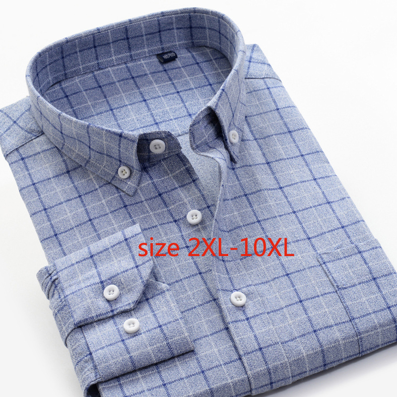 

New Arrival Fashion Cotton Smart Casual Plaid Men Dress Shirts Long Sleeve Super Large Plus Size 2XL3XL4XL5XL6XL7XL8XL9XL10XL, 940037