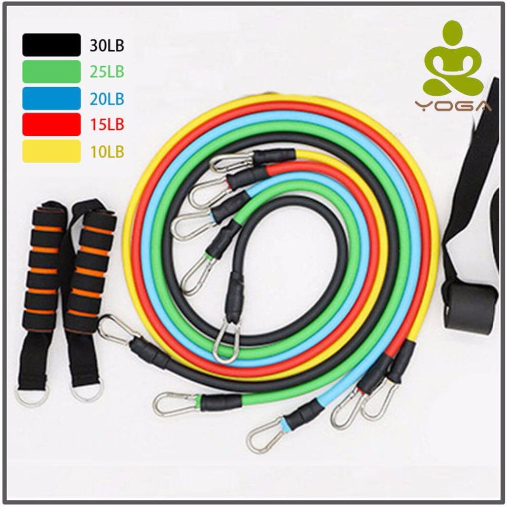

11 Pcs/Set Latex Resistance Bands Crossfit Training Exercise Yoga Tubes Pull Rope,Rubber Expander Elastic Bands Fitness with Bag, As pic