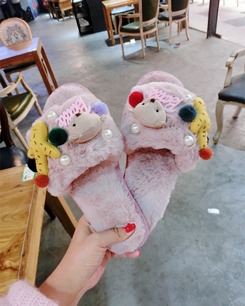 

Fur Flip Flops Sweet Lace Bow Fur Slides Women Designer Winter Sandals Warm and Cozy Home Slippers with Dropshipping 2020, Pink