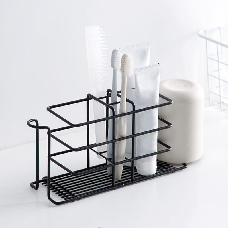 

Bathroom Shelf Iron Storage Rack Durable No Drilling Wall Mounted Toiletry Shelf Toothbrush, Toothpaste, Mouthwash Cup Holder
