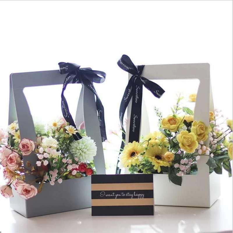 

5pcs/lot Flower Basket Paper Carton Portable Flowers Packing Box Waterproof Florist Fresh Flower Carrier Bag