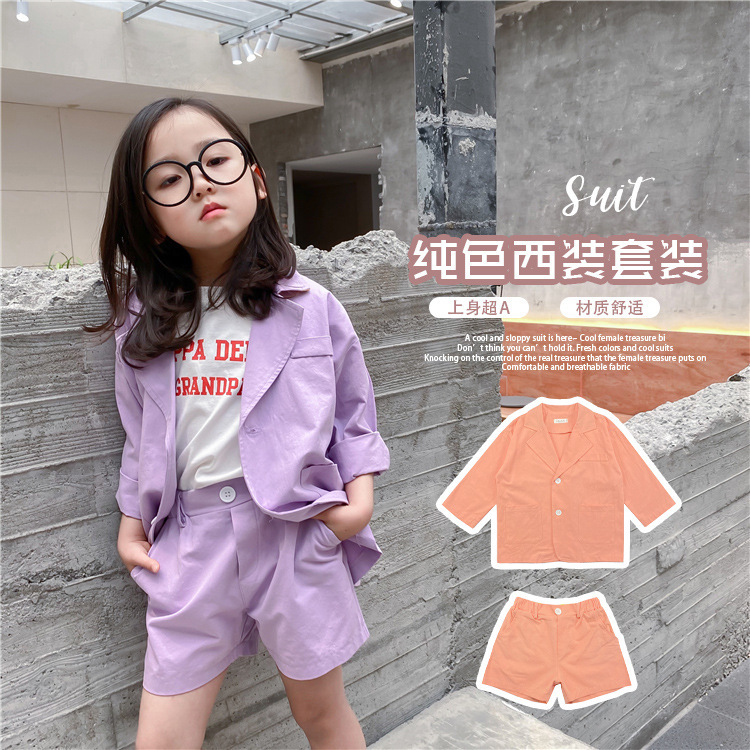 

2020 autumn new children clothing girls long sleeved coat and shorts two piece sets, Purple